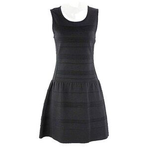 Wyatt Sz S Black Zip Fit Flare Vertical Pintuck Gathered Skirt Rayon Blend Dress